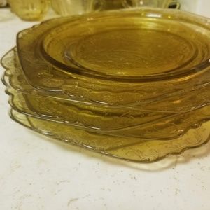 Six Depression Era Amber Madrid Luncheon Plates